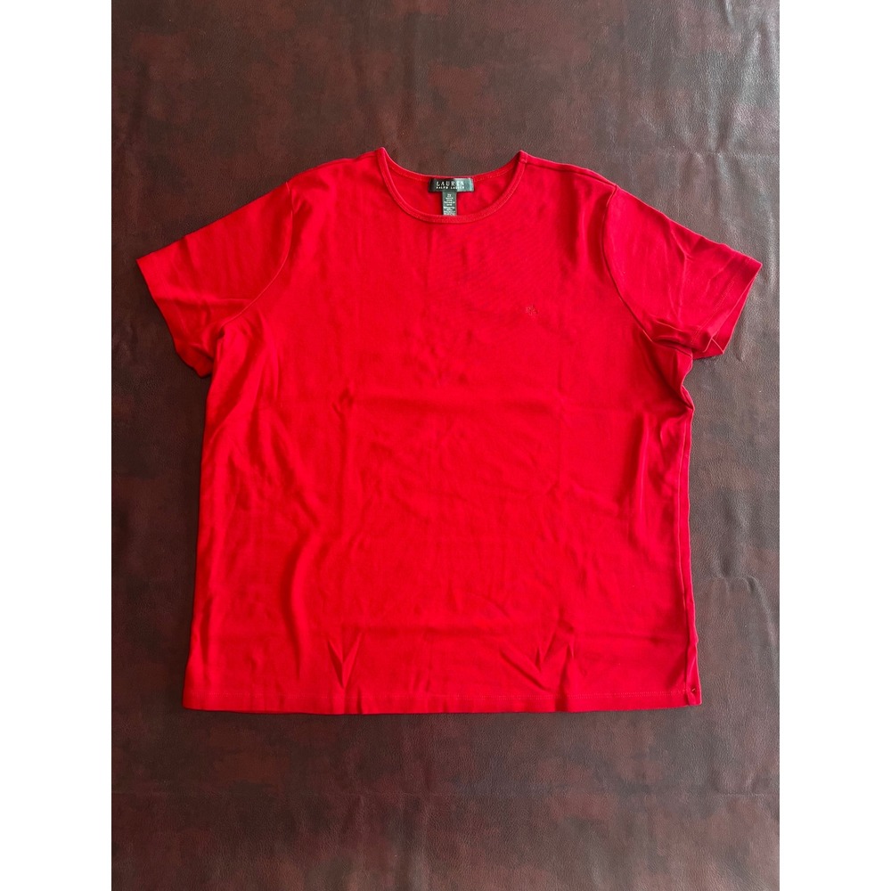 Lauren Ralph Lauren Womens 2X Red Cotton Short Sleeve Crew Neck T-Shirt Logo